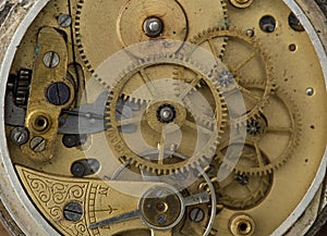 Old clockwork close up. old technology concept