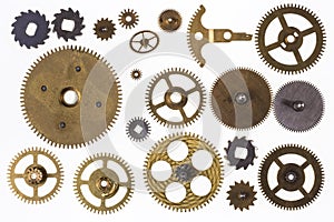 Old clockwork cogs and clock parts - Isolated