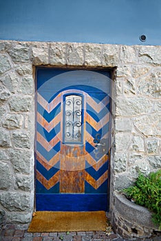 Old closed blue door
