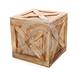 Old closed wooden crate isolated