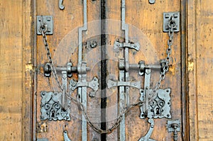 Old closed wooden gate