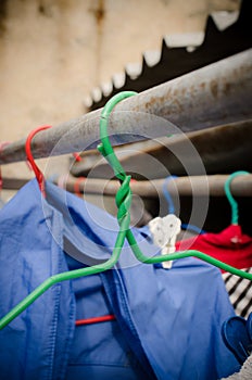 Old clothes hangers in the sunlight