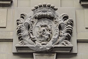 Old coat of arms with lions and crown