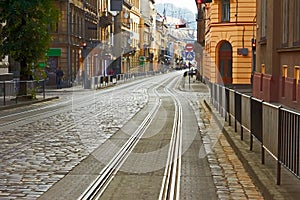 Old cobbled road in Lviv, Ukraine