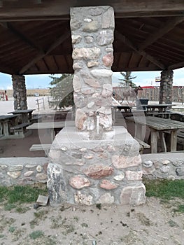 Old cobbles stone sink at the picnic tables at Terry Bison Ranch Cheyenne Wyoming