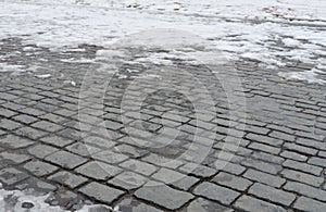 Old cobblestone pavement close-up