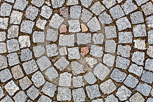 Old cobblestone road pavement texture