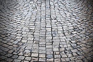 Old cobblestone street background texture dark night vignette