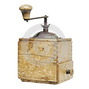 Old coffee grinder isolated on a white background