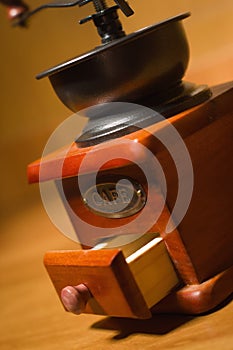 Old coffee grinder on a table