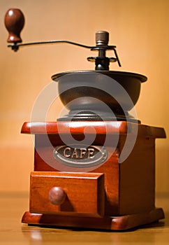 Old coffee grinder on a table