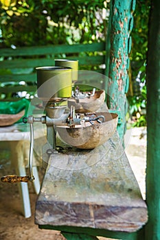 Old coffee grinders and cocoa grinders