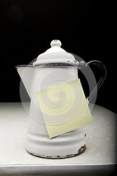 Old Coffee Pot with Note