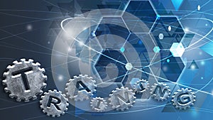 Training old cogs on a worn isolated technology circuits machine New future concept background for business solution metal gold