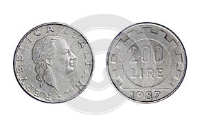 Old coin in Italy, 200 lire 1987