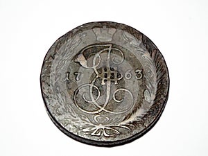Old coin made in 1763 year.