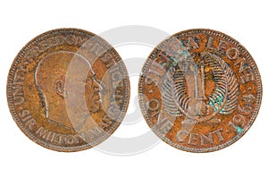 Old coin one cent. Republic of Sierra Leone