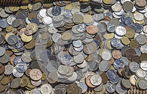 Old coins of different countries - closeup