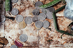 Old coins at the farmers market