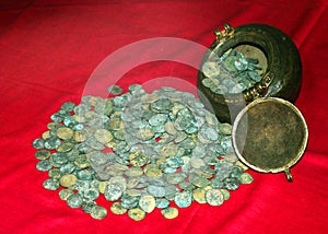 Old coins of king rajarajan in museum at the thanjavur maratha palace complex