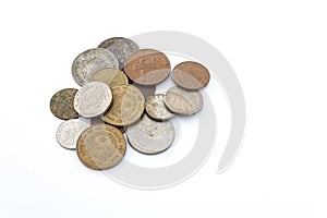 Old coins on white background