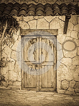 Old colonial doors of mexican hacienda