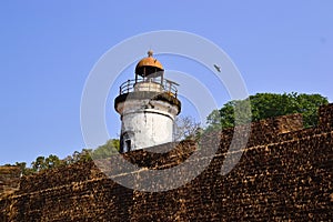 Old colonial lighthouse and old fortress wall of Tellicherry Fort