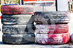 Old color rebber tire put