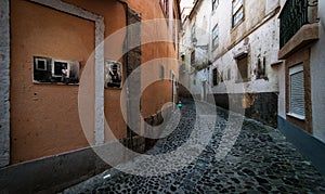 Old colored streets and the ordinary life of the city of Lisbon. Portugal.