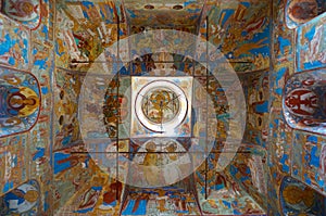 Old colorful murals of a christian temple