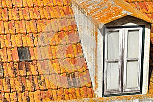 Old and colorful orange tiled roof in Lisbon