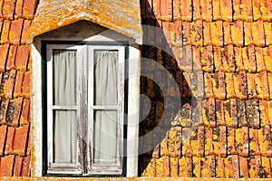 Old and colorful orange tiled roof in Lisbon