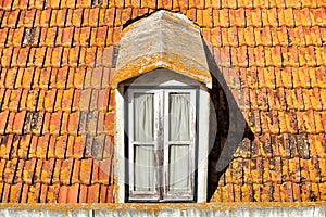 Old and colorful orange tiled roof in Lisbon