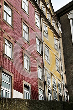 Old colorful tiled facades in Porto city