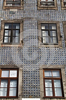 Old colorful tiled facades in Porto city