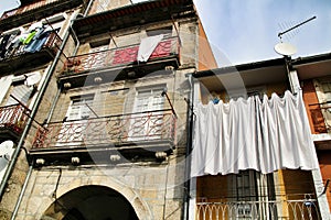 Old colorful tiled facades in Porto city