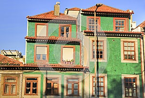 Old colorful tiled facades in Porto city