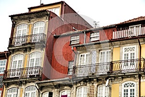 Old colorful tiled facades in Porto city