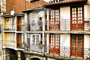 Old colorful tiled facades in Porto city