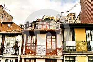 Old colorful tiled facades in Porto city