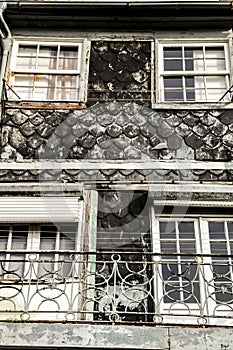 Old colorful tiled facades in Porto city