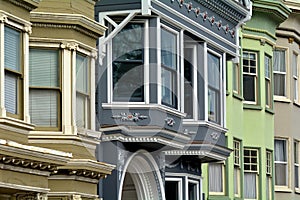Old colourful victorian houses faced in San Francisco