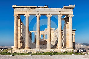 Old columns of the Erechtheion temple on the Acropolis, Athens, Greece