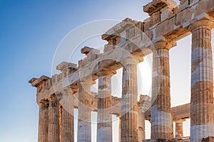 Old columns of the Parthenon temple in Acropolis in Athens, Greece