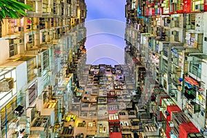 Old community night view colourful apartment building at Quarry Bay, Hong Kong