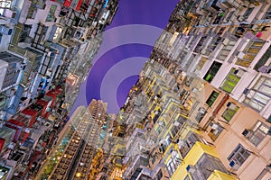 Old community night view colourful apartment building at Quarry Bay, Hong Kong