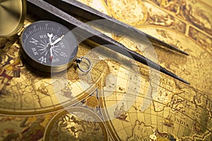 Old compass and callipers
