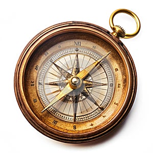 Old compass isolated on white background