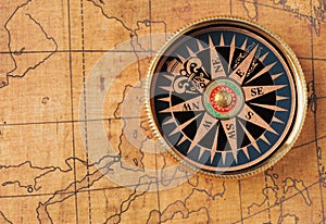 Old compass and map