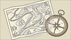 Old Compass and Map, Guiding Exploration and Discovery, vector design Generative AI